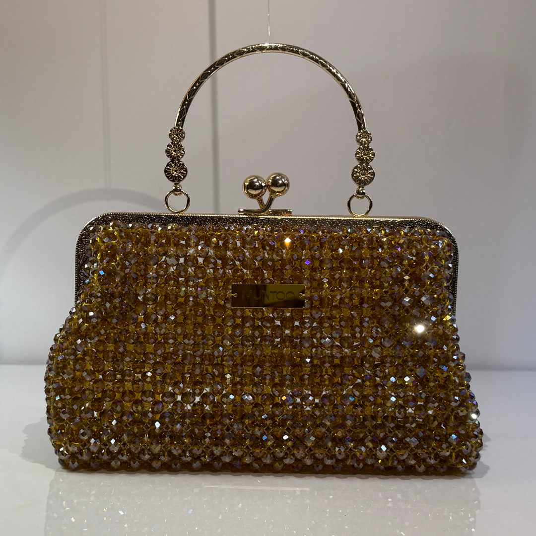 💛✨ Golden Crystal Bag with Golden Handle