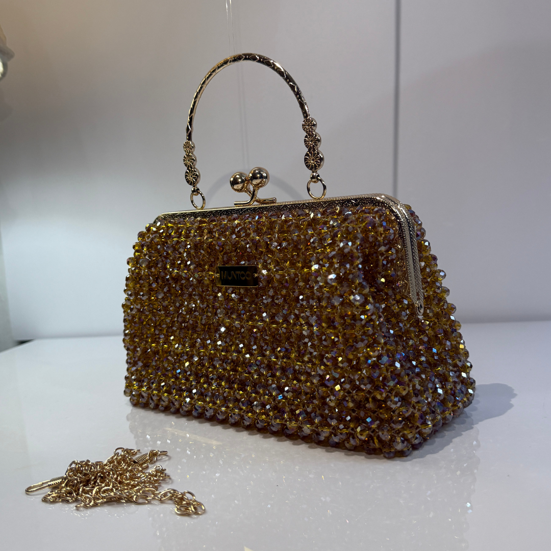 💛✨ Golden Crystal Bag with Golden Handle
