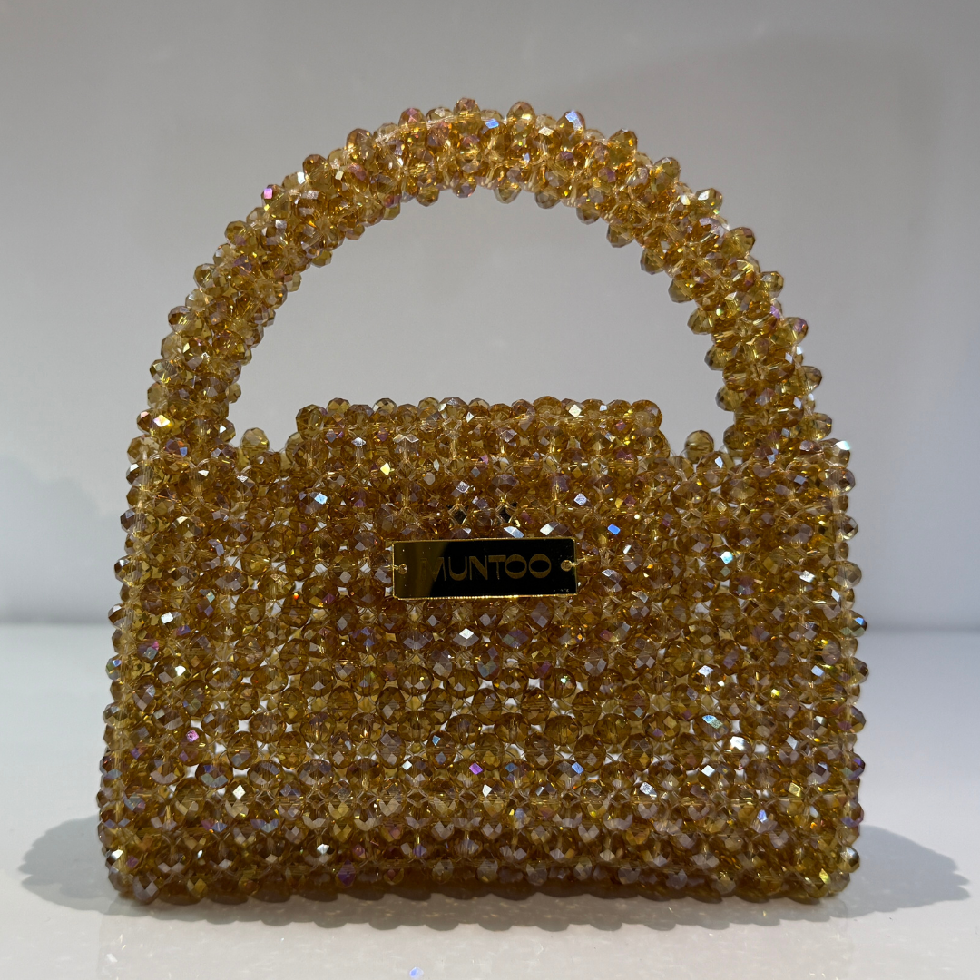 💛✨ Golden Crystal Square Bead Bag