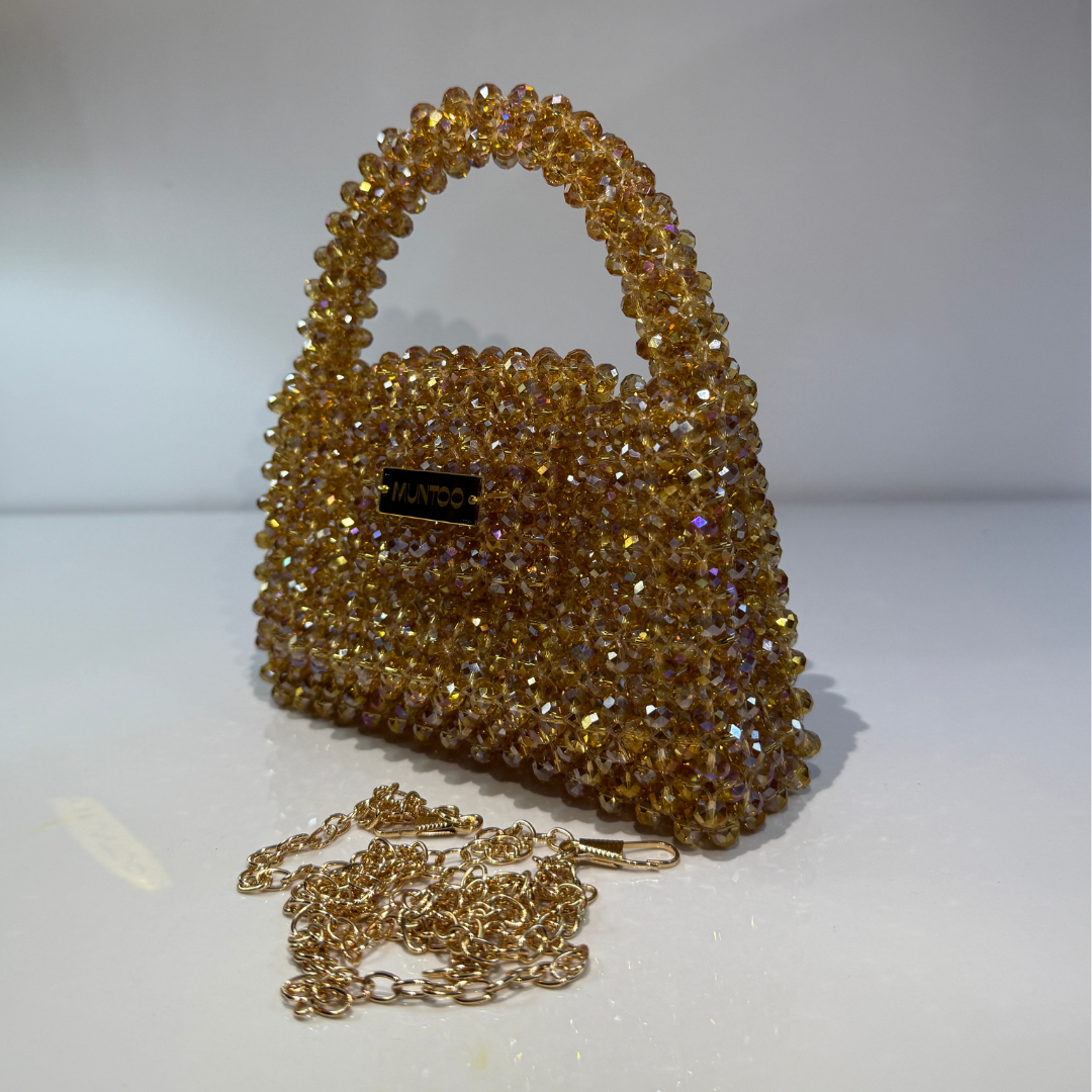 💛✨ Golden Crystal Square Bead Bag