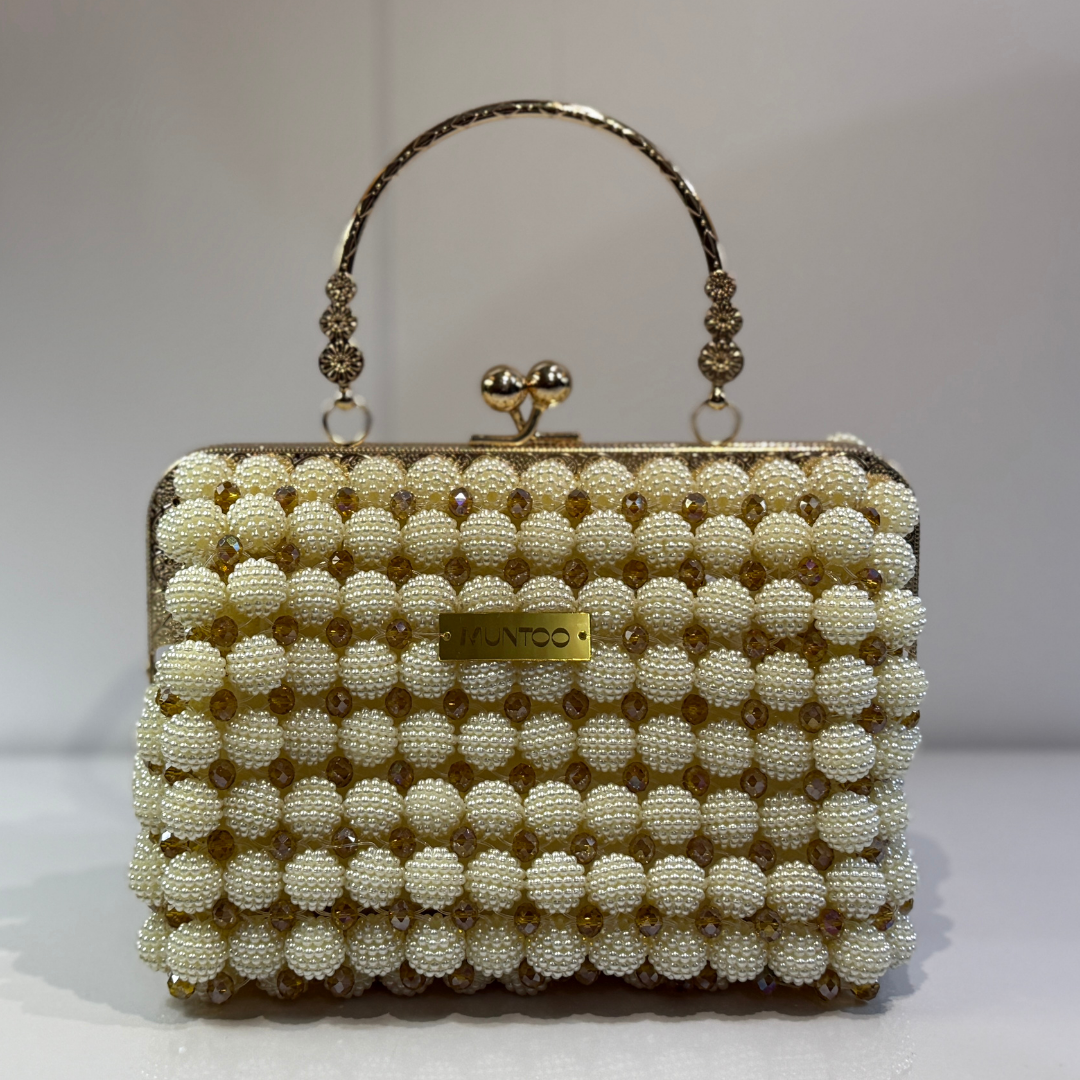 🤍✨ White & Golden Berry Ball Bead Bag